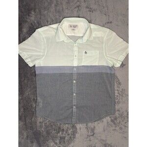 Original Penguin Men’s Short Sleeve Button Shirt L Colorblock Green Gray
